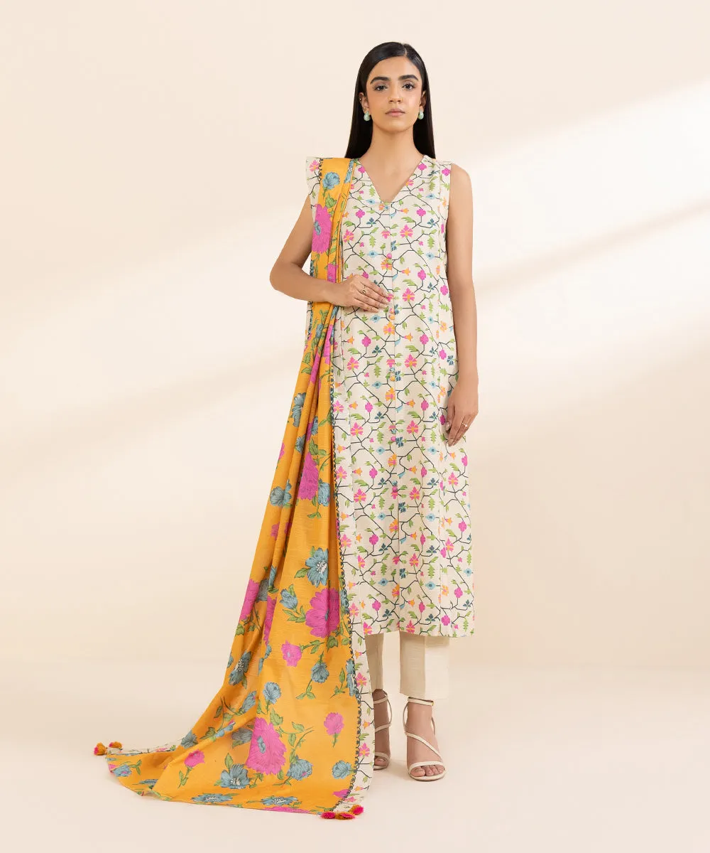 3 Piece - Printed Light Khaddar Suit