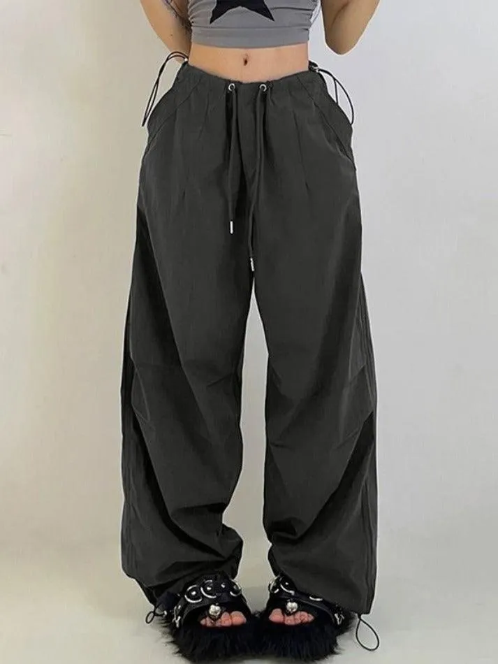 American Style Vintage Drawstring Bound Feet Cargo pants