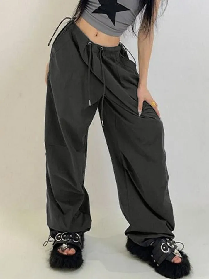 American Style Vintage Drawstring Bound Feet Cargo pants