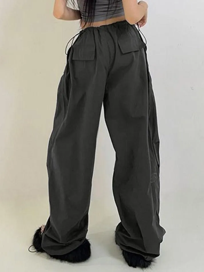 American Style Vintage Drawstring Bound Feet Cargo pants