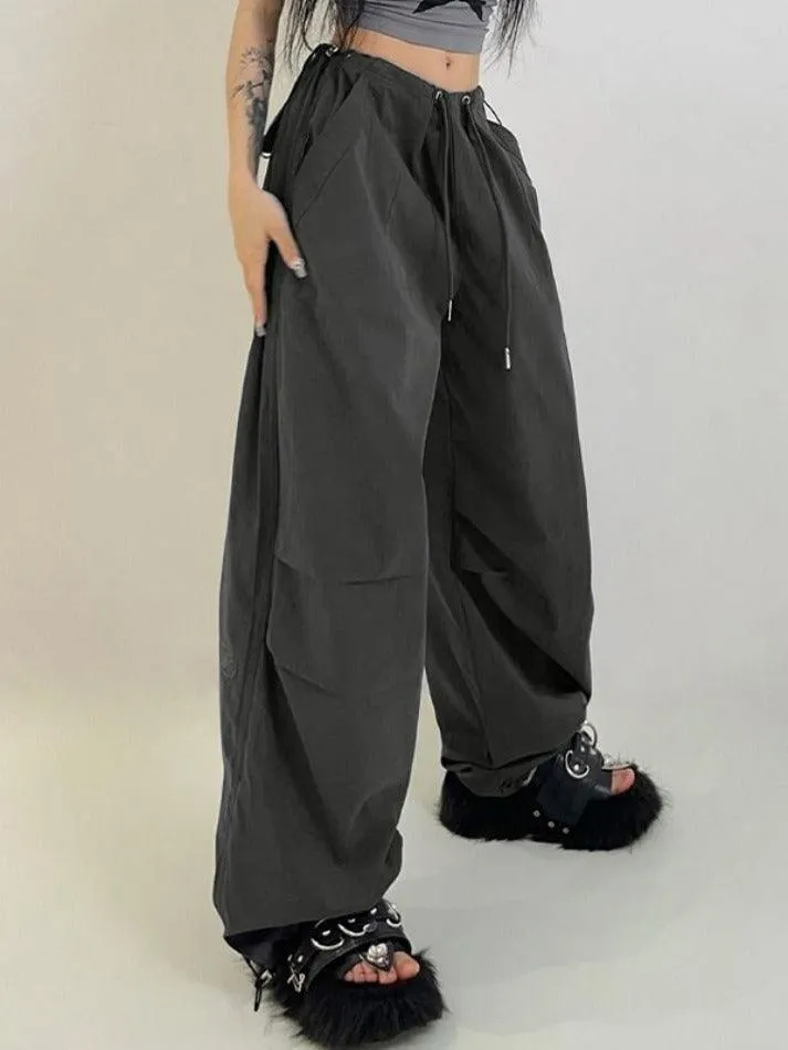 American Style Vintage Drawstring Bound Feet Cargo pants