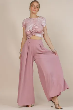 Blush Solid Color Women Wide Palazzo Pants