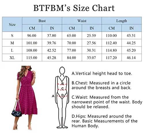 BTFBM Elegant Short Sleeve V Neck Swiss Dot Midi Summer Dresses for Women 2023 Boho Ruffle Long Dresses Ruffle Cocktail Dress（Solid Rose Red,X-Large