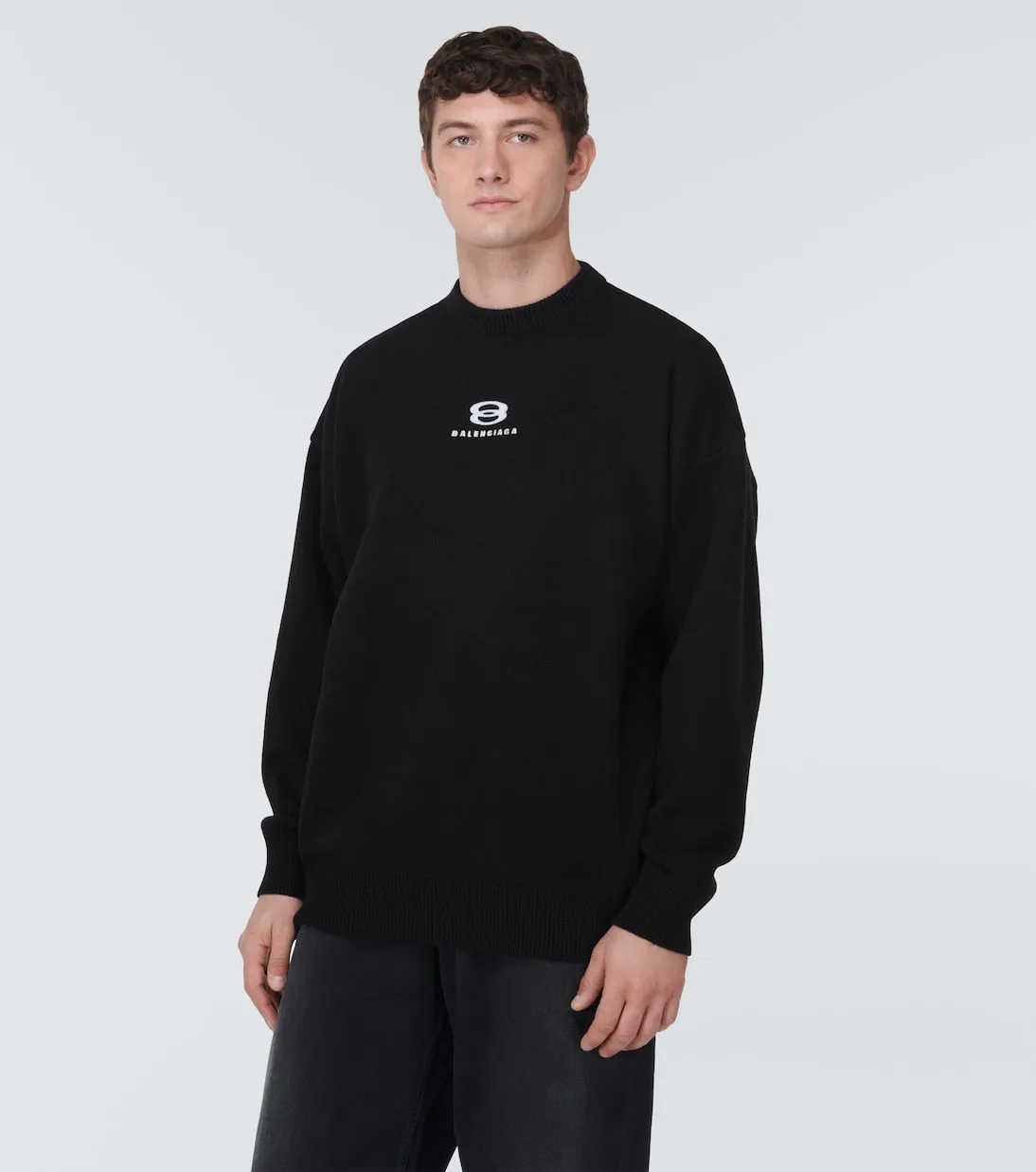 Cashmere and wool sweater with Balenciaga logo, black