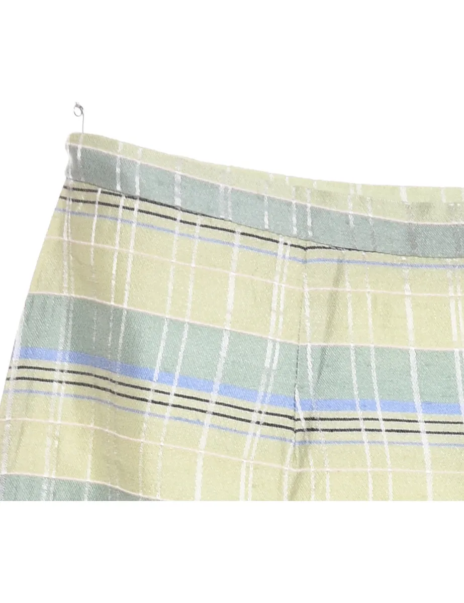 Checked Light Yellow, Green & Blue Silk Trousers - W30 L22