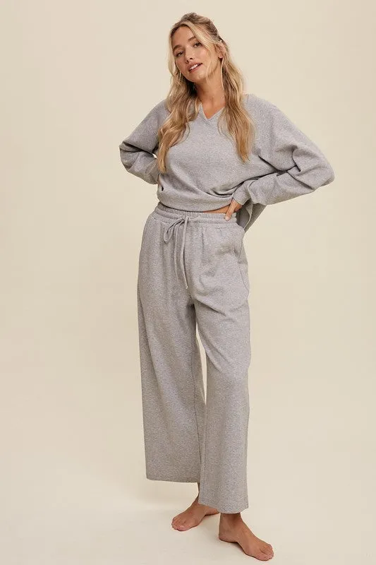 Heather Grey V-Neck Sweatshirt And Pants Set