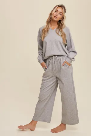 Heather Grey V-Neck Sweatshirt And Pants Set