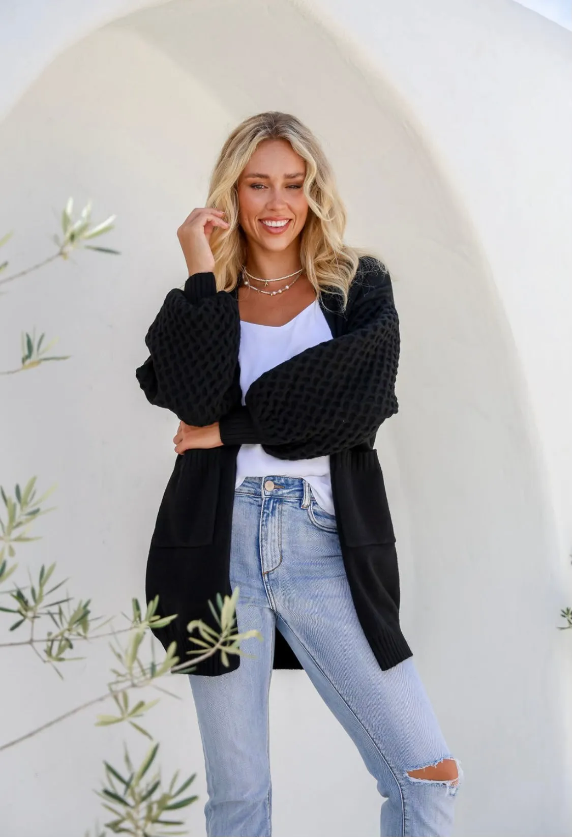 Honeycomb Cardi in Black