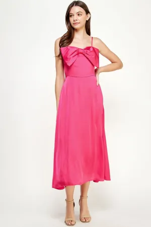 Hot Pink Bow Detail Satin Dress