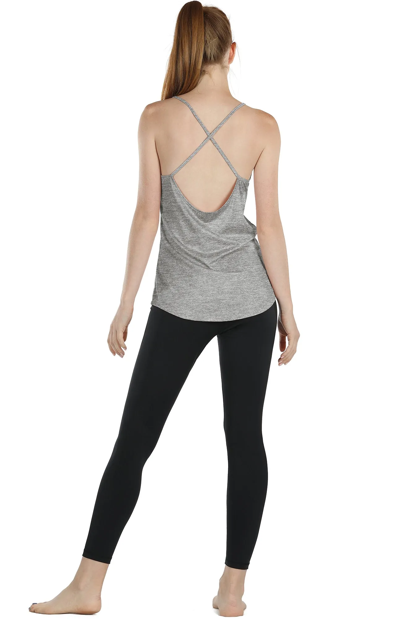 icyzone Workout Tank Tops for Women - Athletic Yoga Tops Open Back Strappy Running Shirts (Pack of 2)