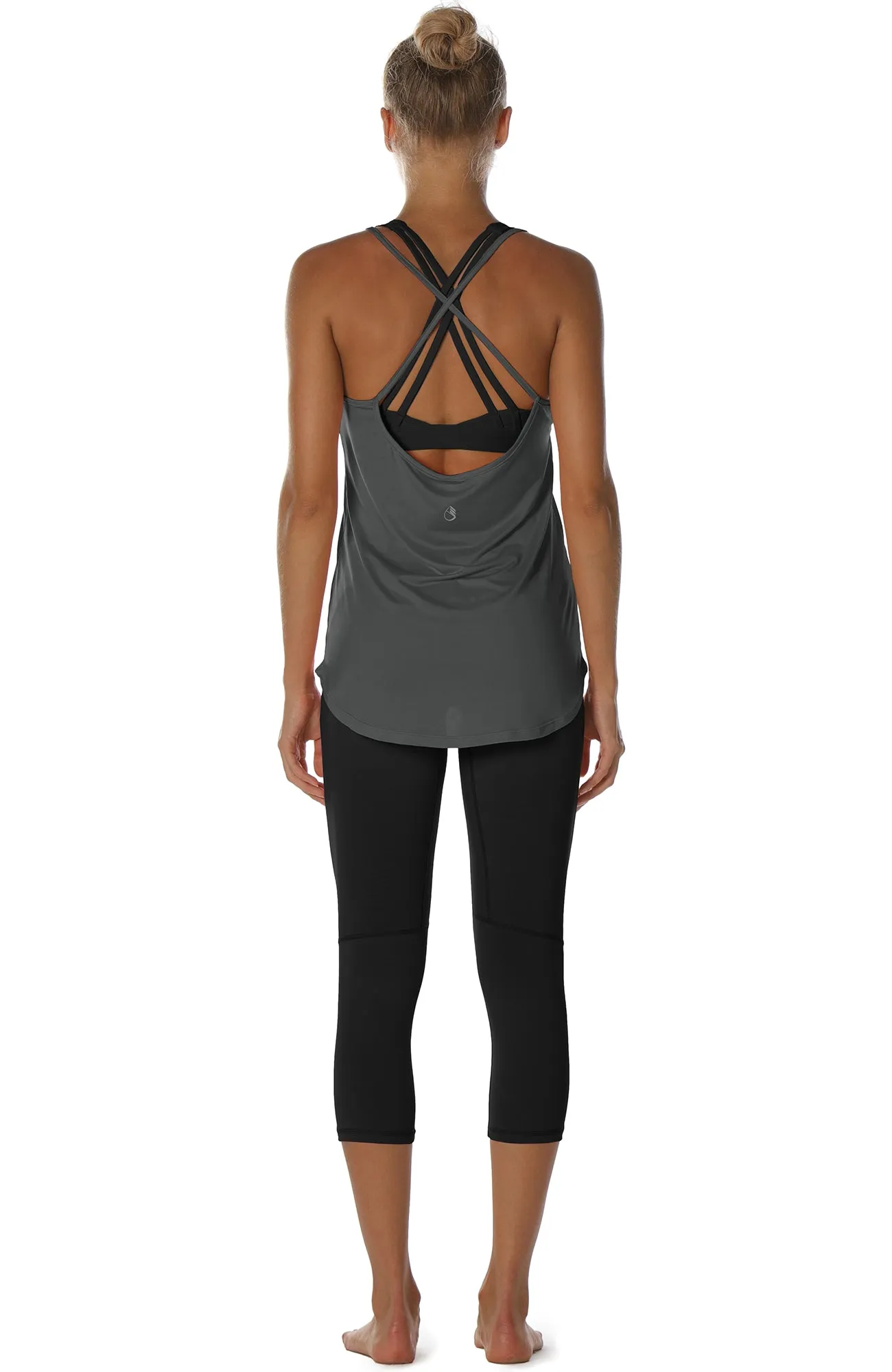 icyzone Workout Tank Tops for Women - Athletic Yoga Tops Open Back Strappy Running Shirts (Pack of 2)