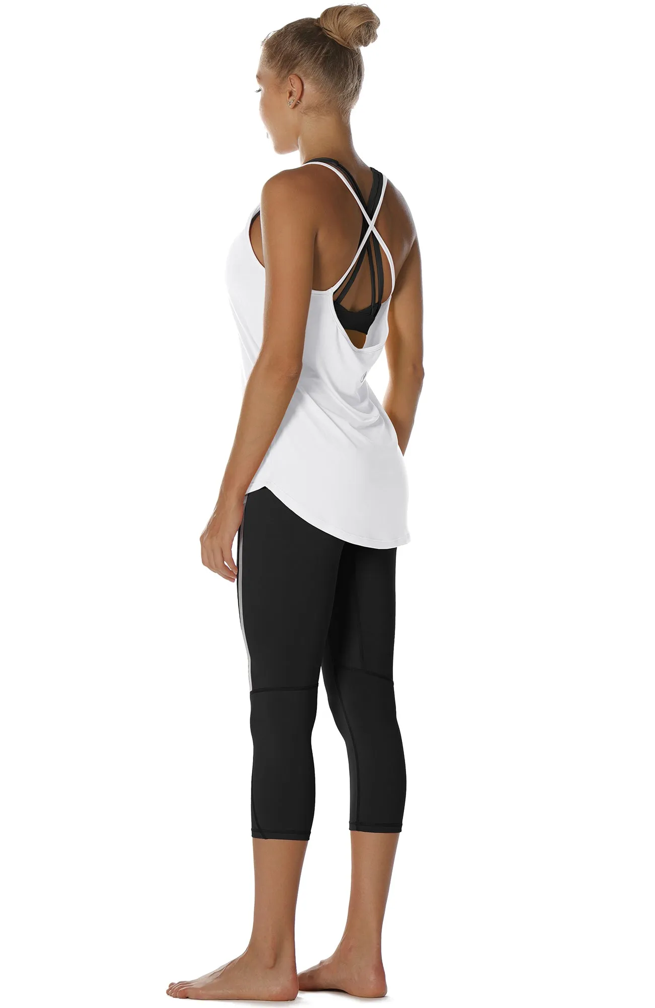 icyzone Workout Tank Tops for Women - Athletic Yoga Tops Open Back Strappy Running Shirts (Pack of 2)