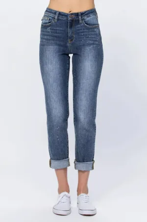 Judy Blue High Waist Bleach Splash Boyfriend Denim