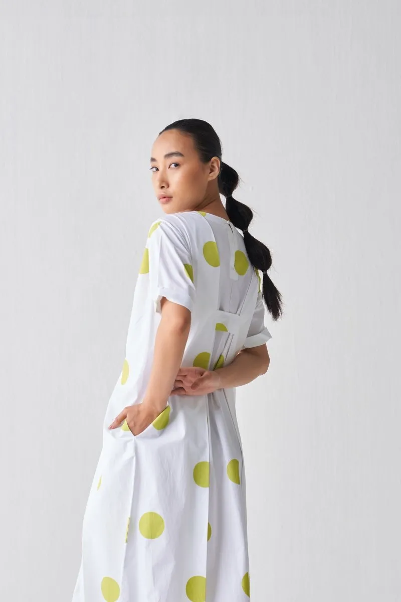 Knife Pleat Dress - Lime Polka