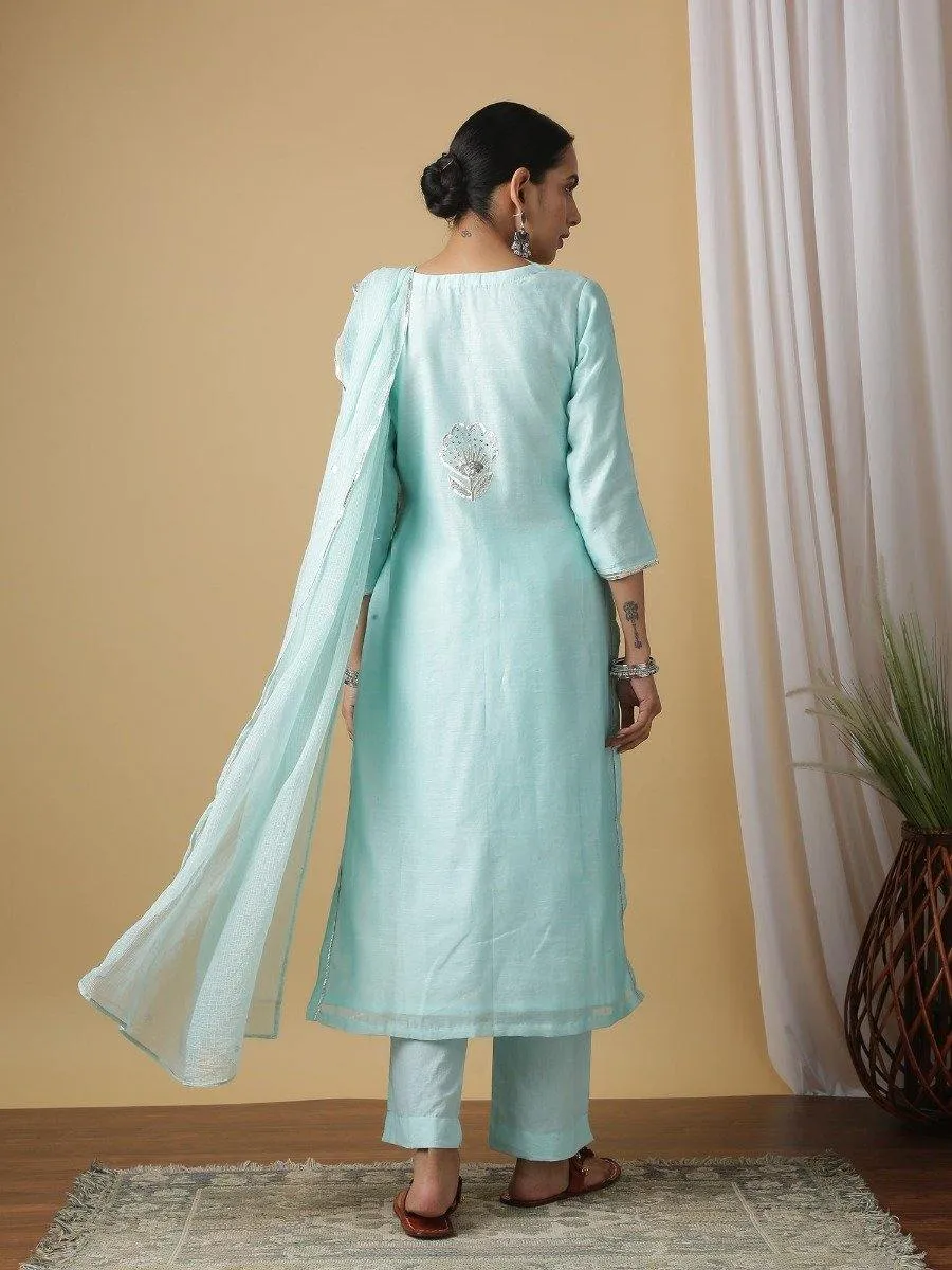 Light Blue Nalina Kurta With Pant & Dupatta (Set of 3)