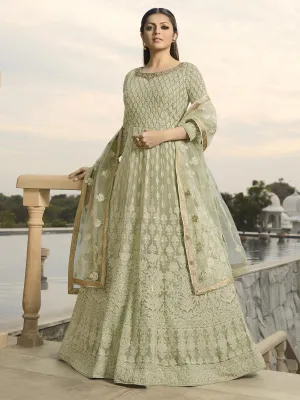 Light Green Chikankari Embroidered Anarkali Suit