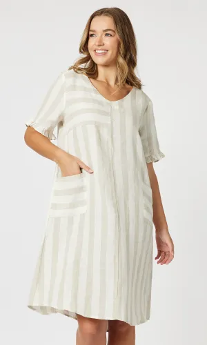 Linen Dress Butcher Stripe