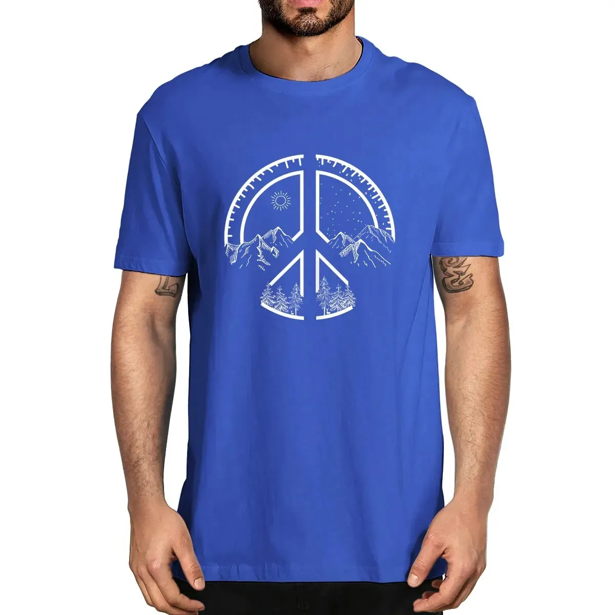 Men's Novelty Oversized Peace Sign Mountains Cotton Summer T-Shirt