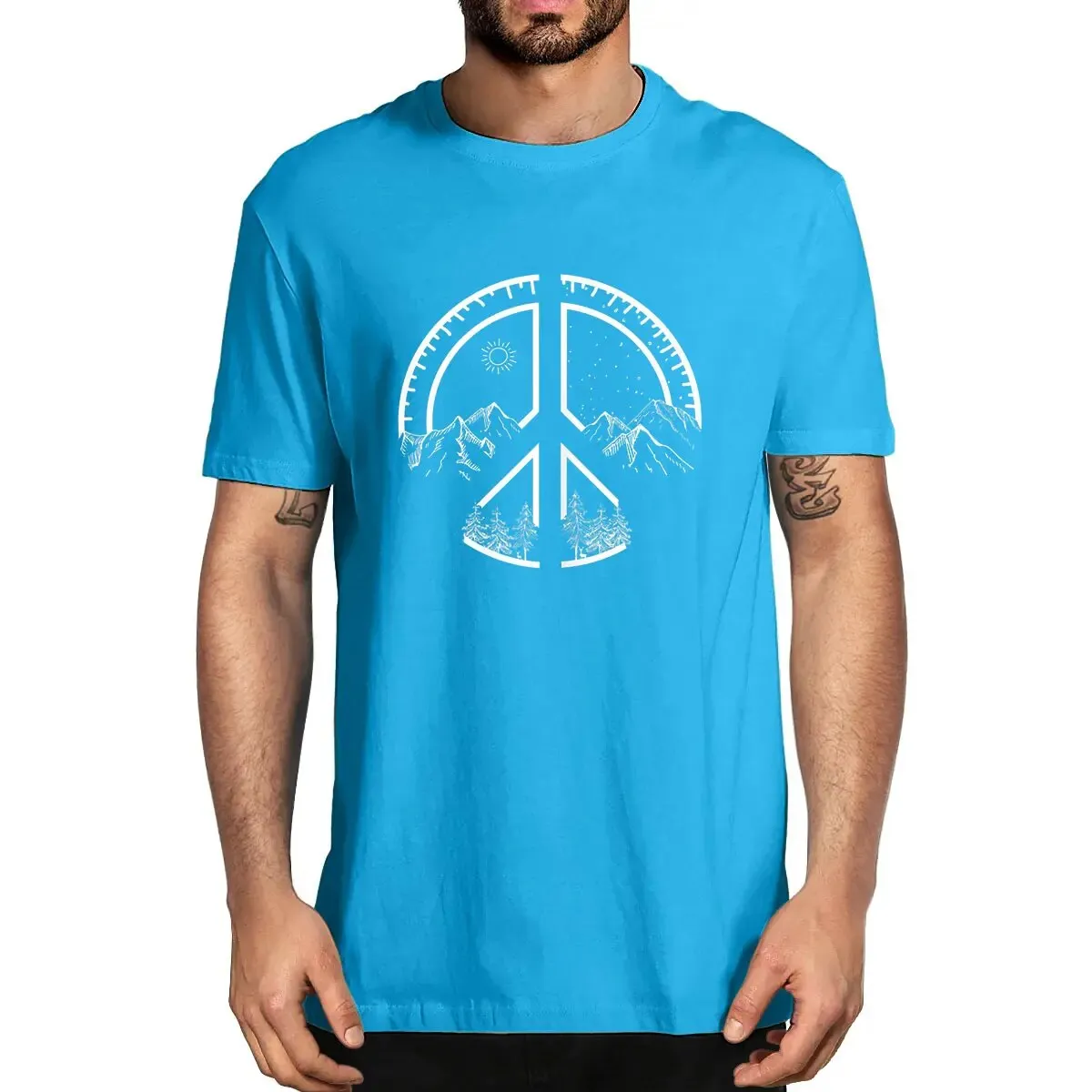 Men's Novelty Oversized Peace Sign Mountains Cotton Summer T-Shirt