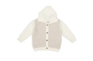 Off-White Nut Merino Wool Cardigan with Hood