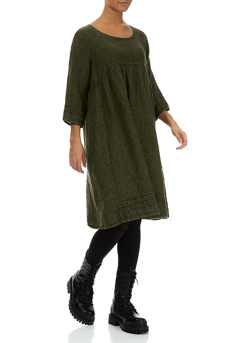 Olive Mélange Linen Smock Dress