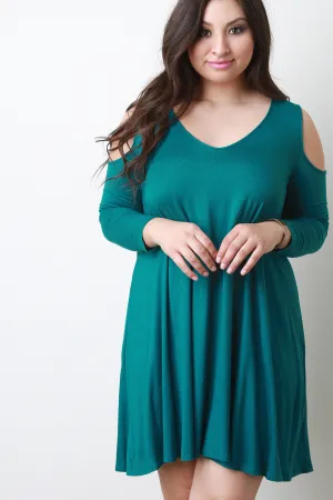 Relaxed Jersey Knit Cold Shoulder Dress