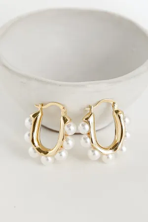 Sara Gold Pearl Oval Hoop Earrings