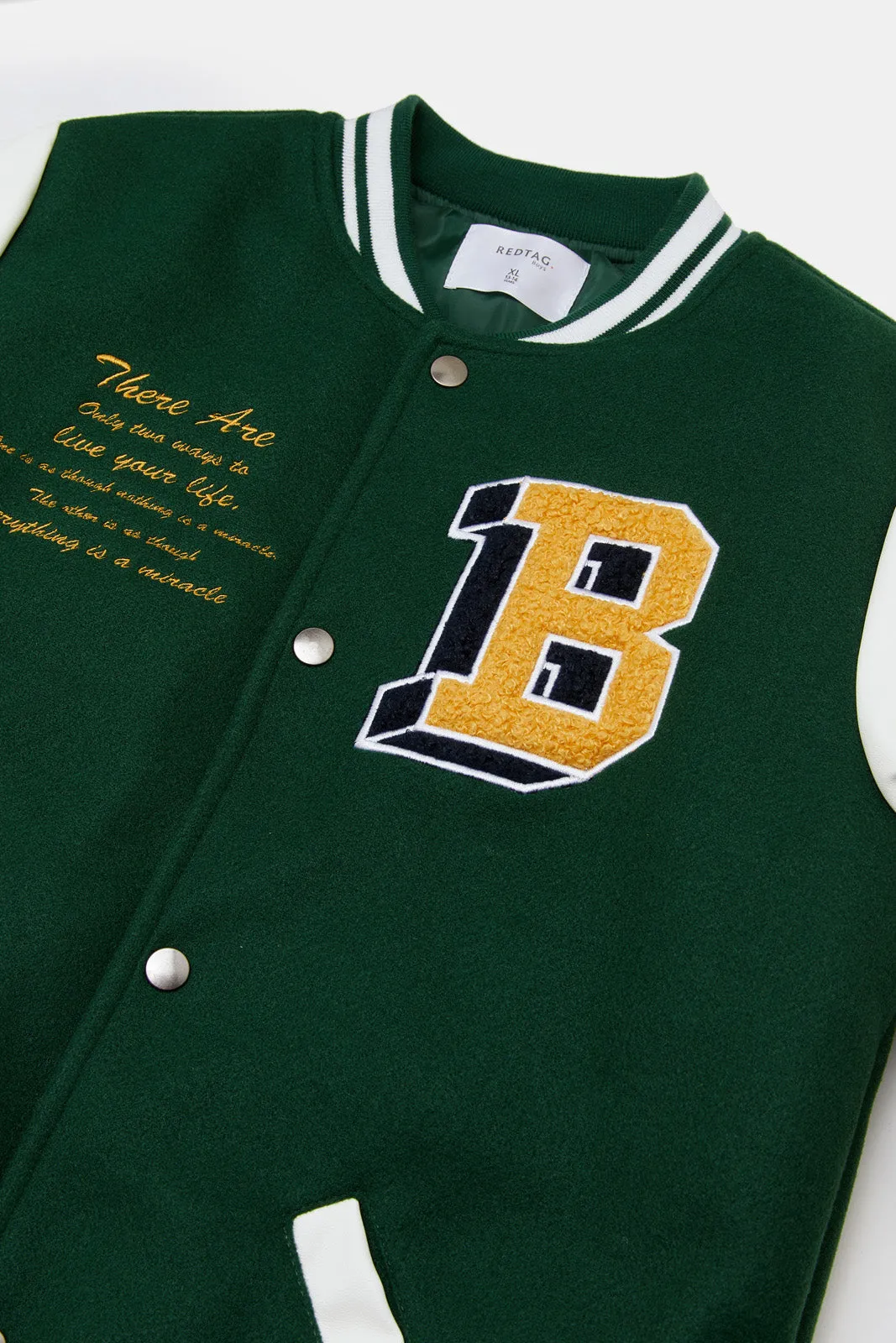 Senior Boys Green Embellished Baseball Casual Jacket