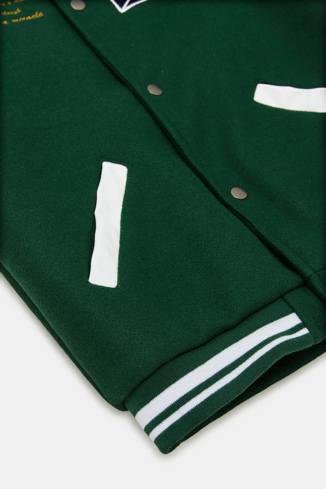 Senior Boys Green Embellished Baseball Casual Jacket