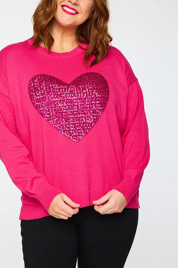 Sparkle Heart Pink Knit