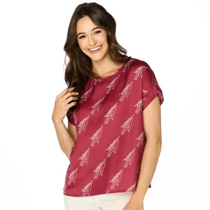 Stewart Simmons Women's Arrowhead Design Rolled Cuff Sleeve Blouse - Garnet