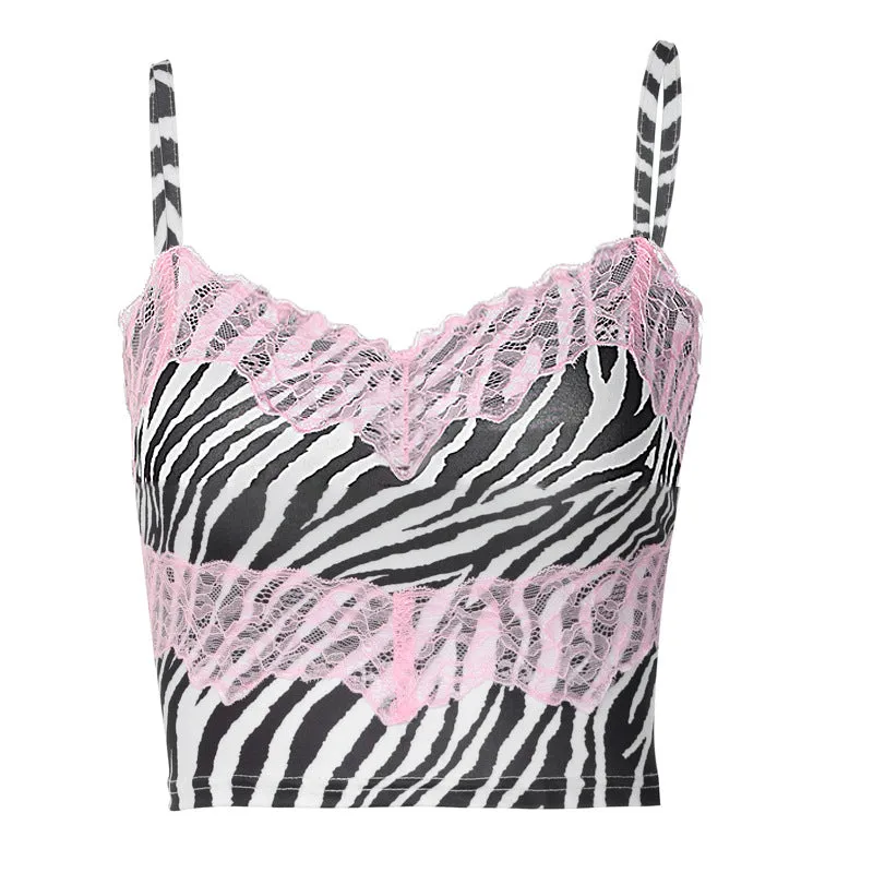 Striped print lace camisole