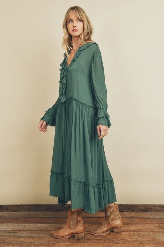 Teal Green Laidback Frill Maxi Dress