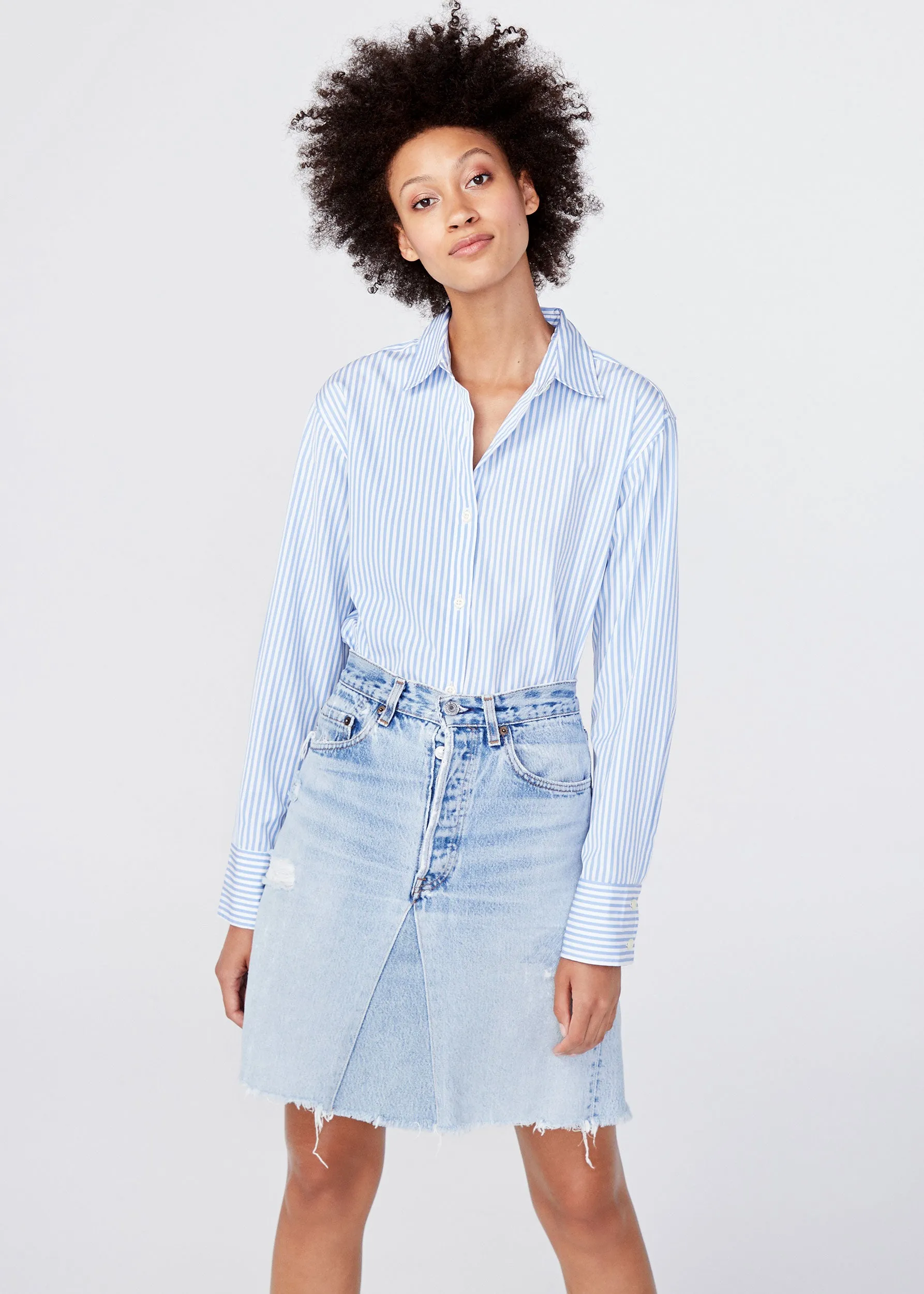 The Hutton Oversized Shirt - White/Sky