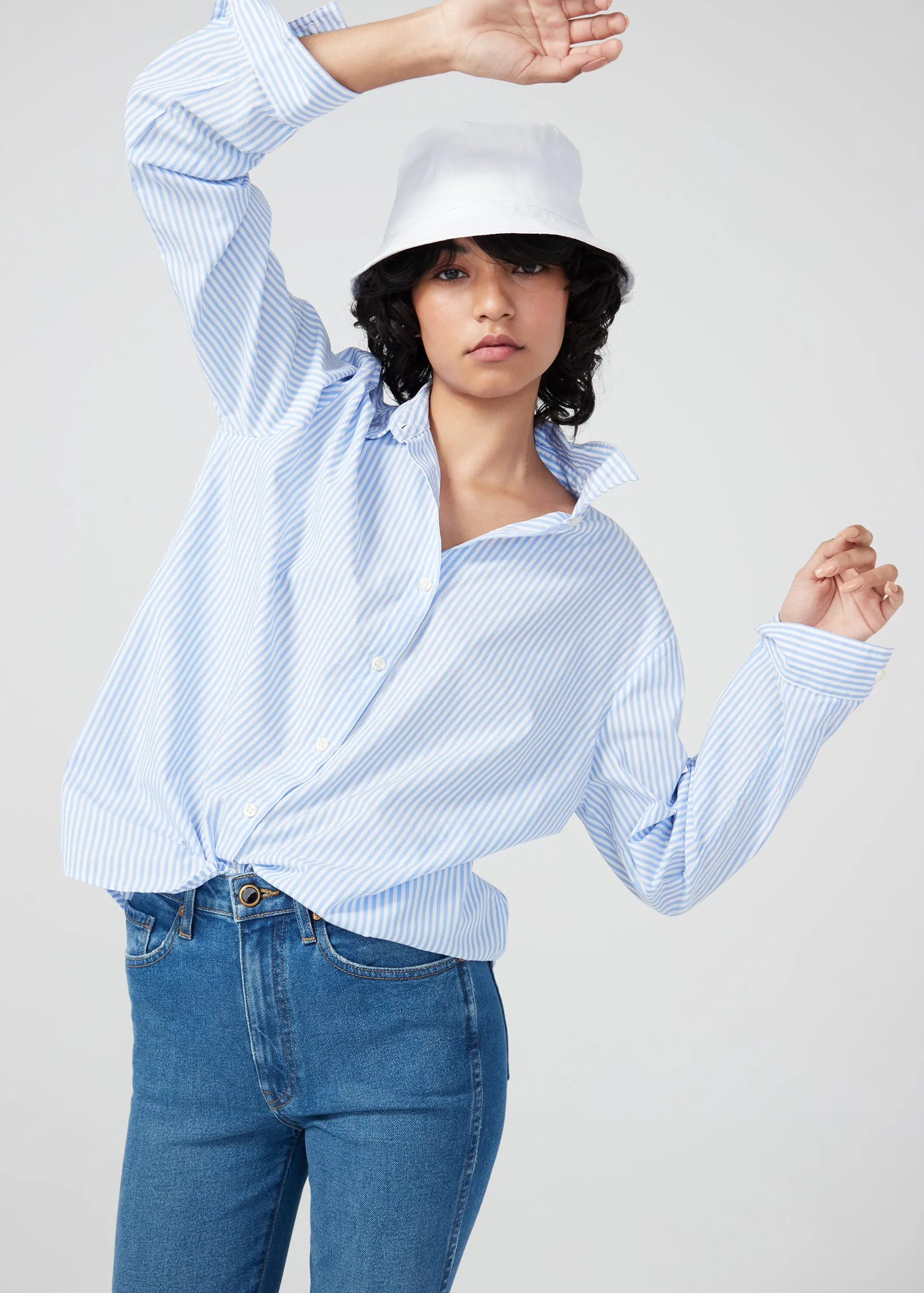 The Hutton Oversized Shirt - White/Sky