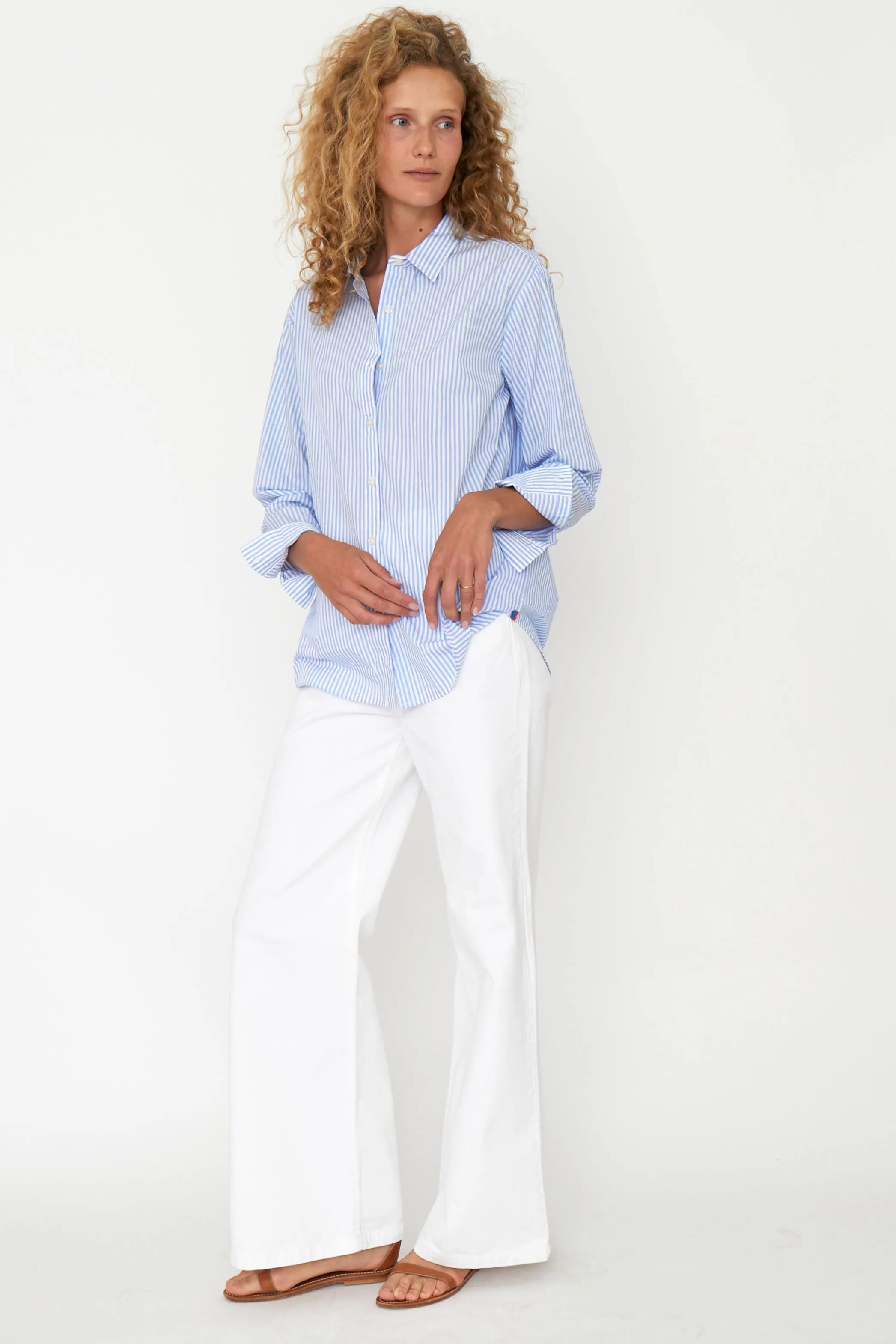 The Hutton Oversized Shirt - White/Sky