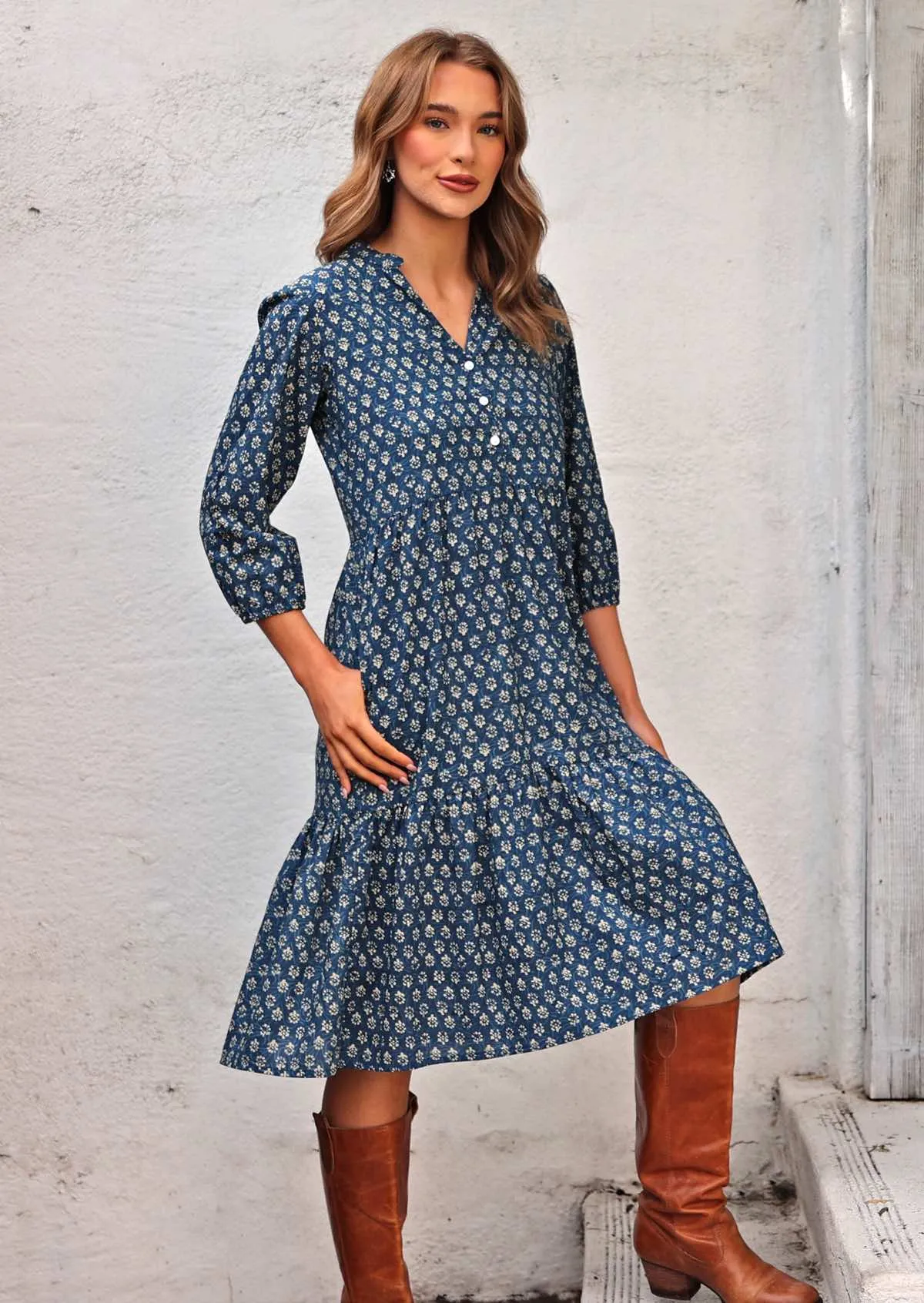 Tiered Midi Dress Bluebell