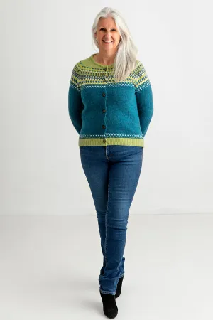 Womens Building Blocks Fair isle Cardigan - teal