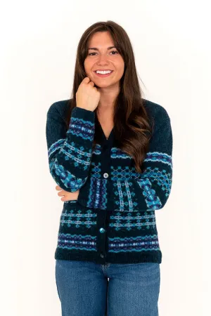 Womens Craigievar V-neck Fair isle Cardigan - Teal