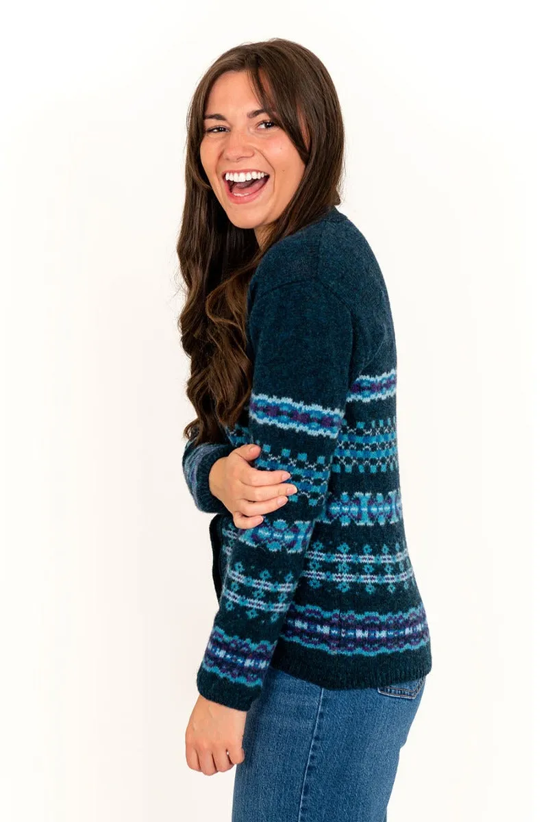 Womens Craigievar V-neck Fair isle Cardigan - Teal