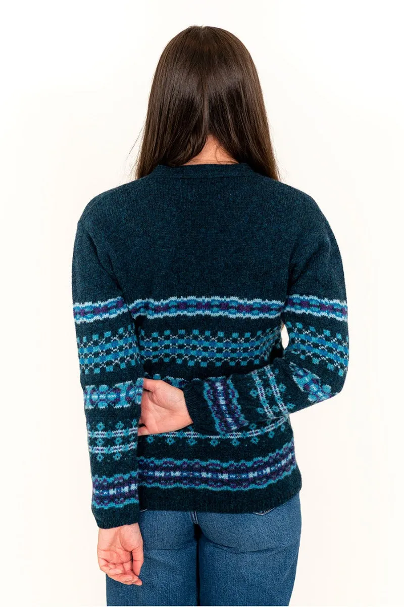 Womens Craigievar V-neck Fair isle Cardigan - Teal