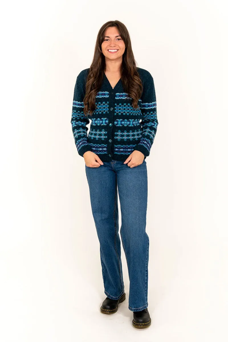 Womens Craigievar V-neck Fair isle Cardigan - Teal