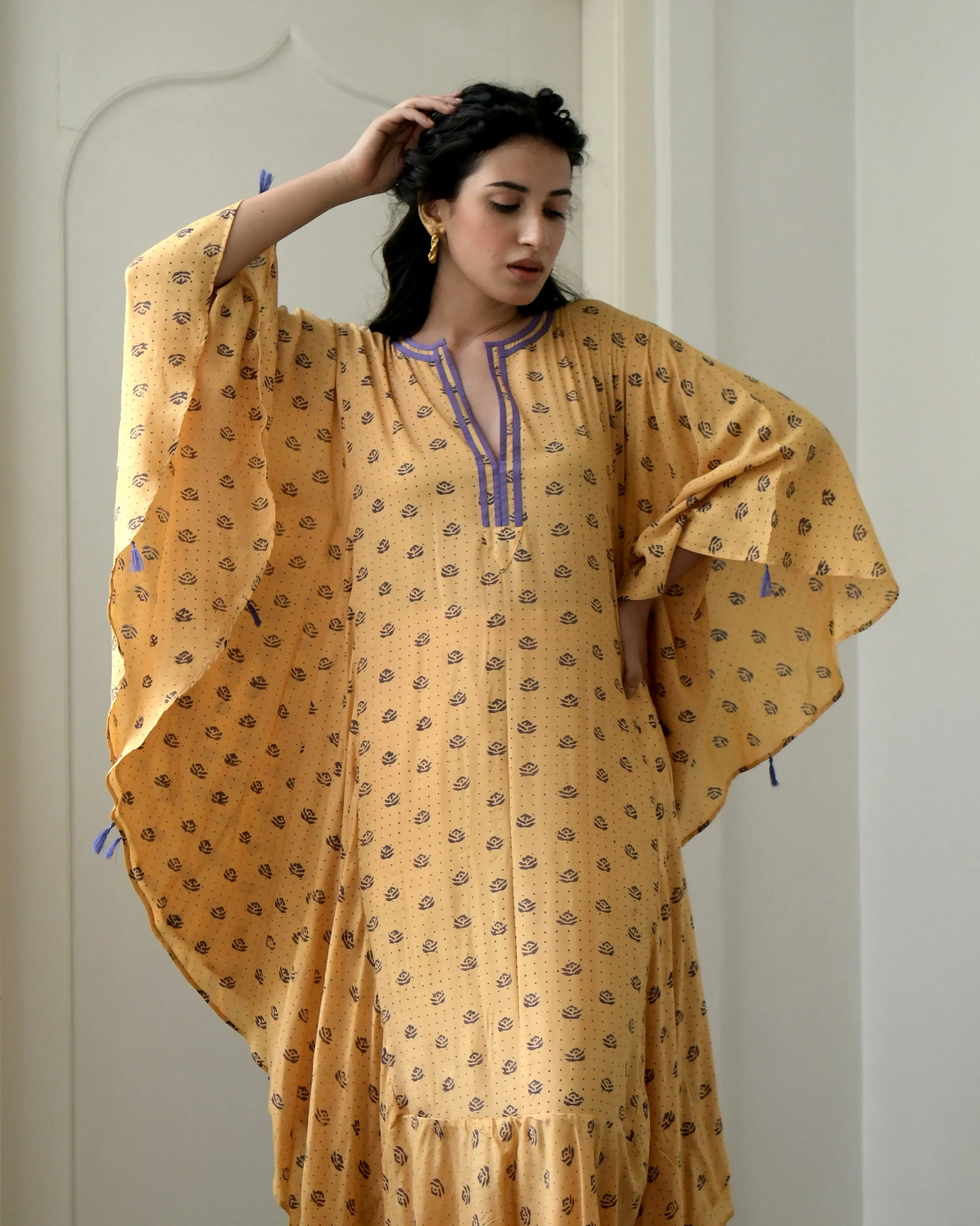 Yellow Printed Kaftan